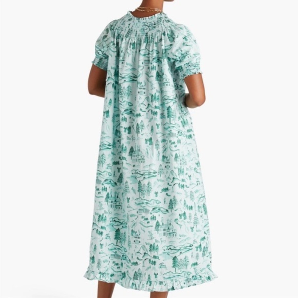 Hill House Caroline Nap Dress In Christmas Toile / Ski Chalet Green X-Large NWOT